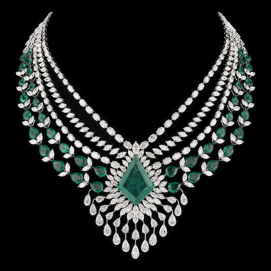 18K White Gold Diamond Necklace - 71.549ct VS-SI-HI with Colour Stones