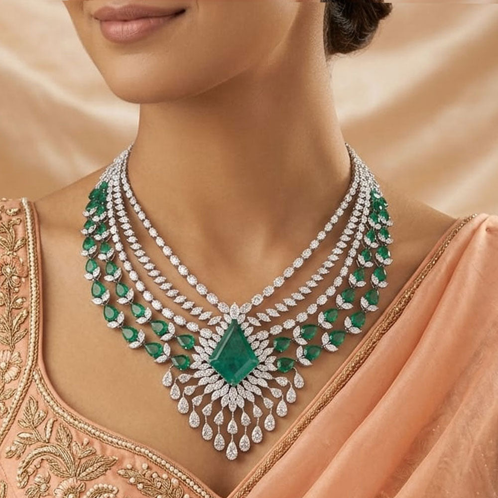 18K White Gold Diamond Necklace - 71.549ct VS-SI-HI with Colour Stones