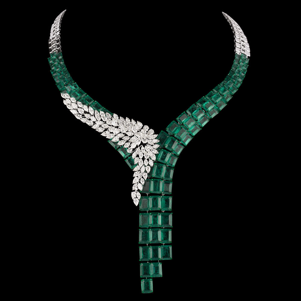 18K White Gold Diamond Necklace - 19.687ct VS-SI-IJ with Colour Stones
