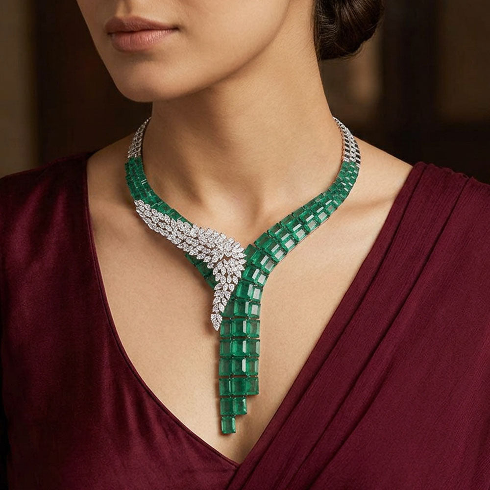 18K White Gold Diamond Necklace - 19.687ct VS-SI-IJ with Colour Stones