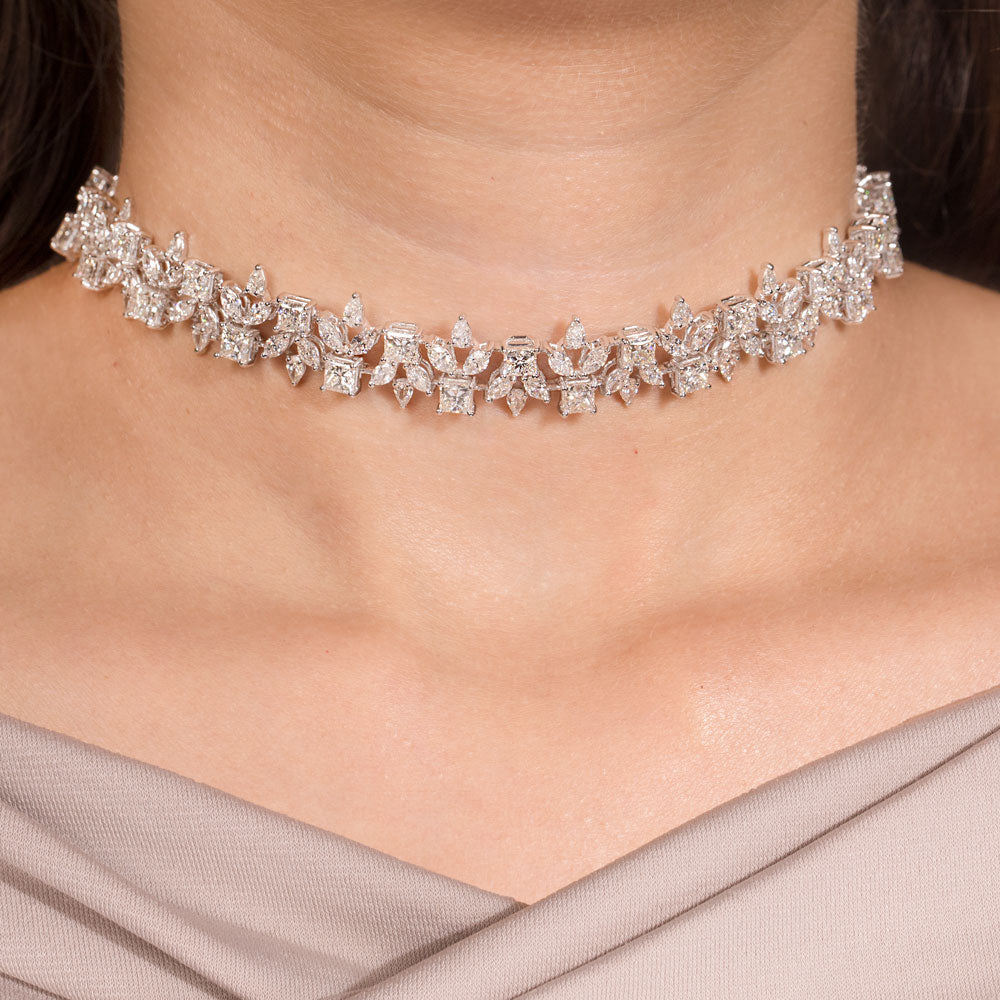 18K White Gold Diamond Necklace - 19.346ct VVS-VS-GH