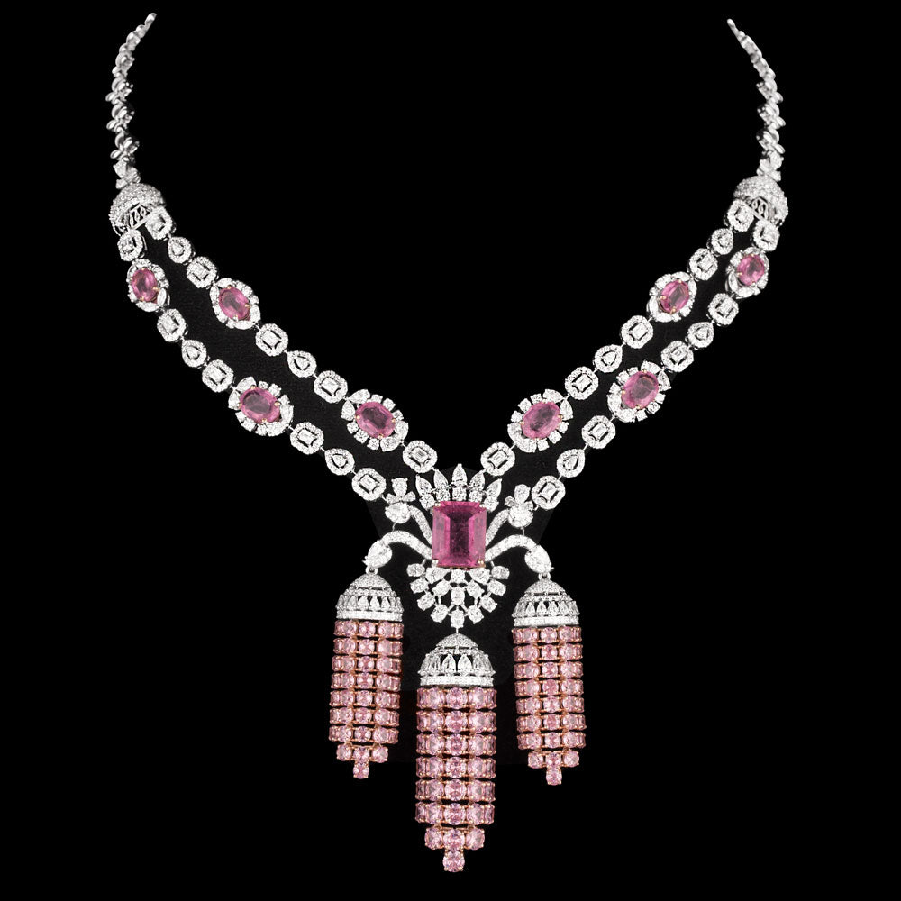 18K White Gold Diamond Necklace - 13.97ct VVS-EF with Colour Stones