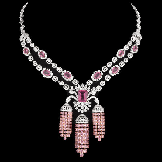 18K White Gold Diamond Necklace - 13.97ct VVS-EF with Colour Stones