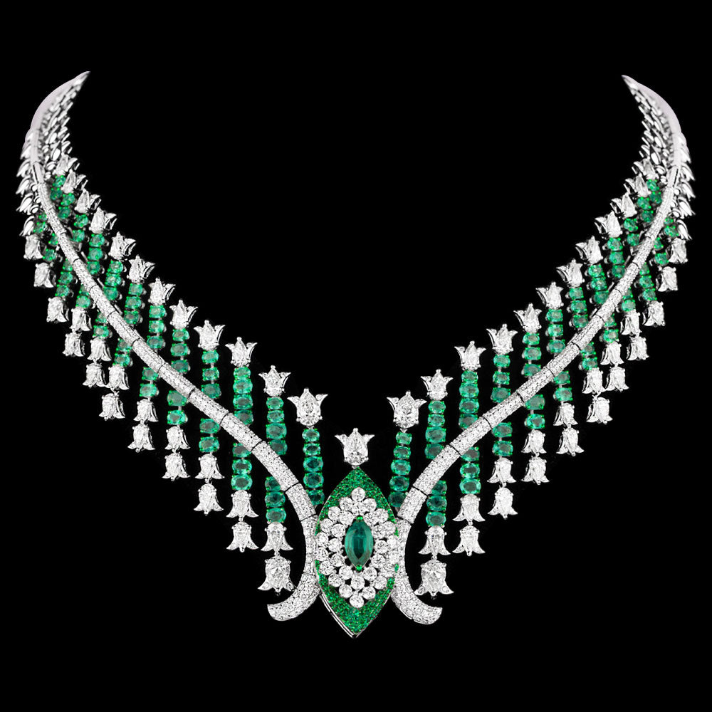 18K White Gold Diamond Necklace - 24.987ct VS-SI-JK with Colour Stones
