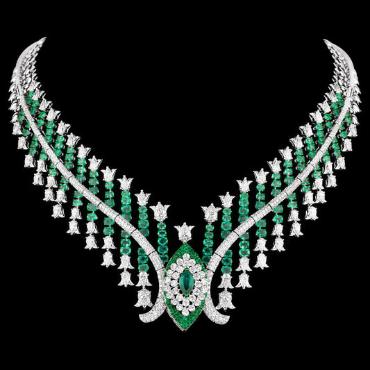 18K White Gold Diamond Necklace - 24.987ct VS-SI-JK with Colour Stones