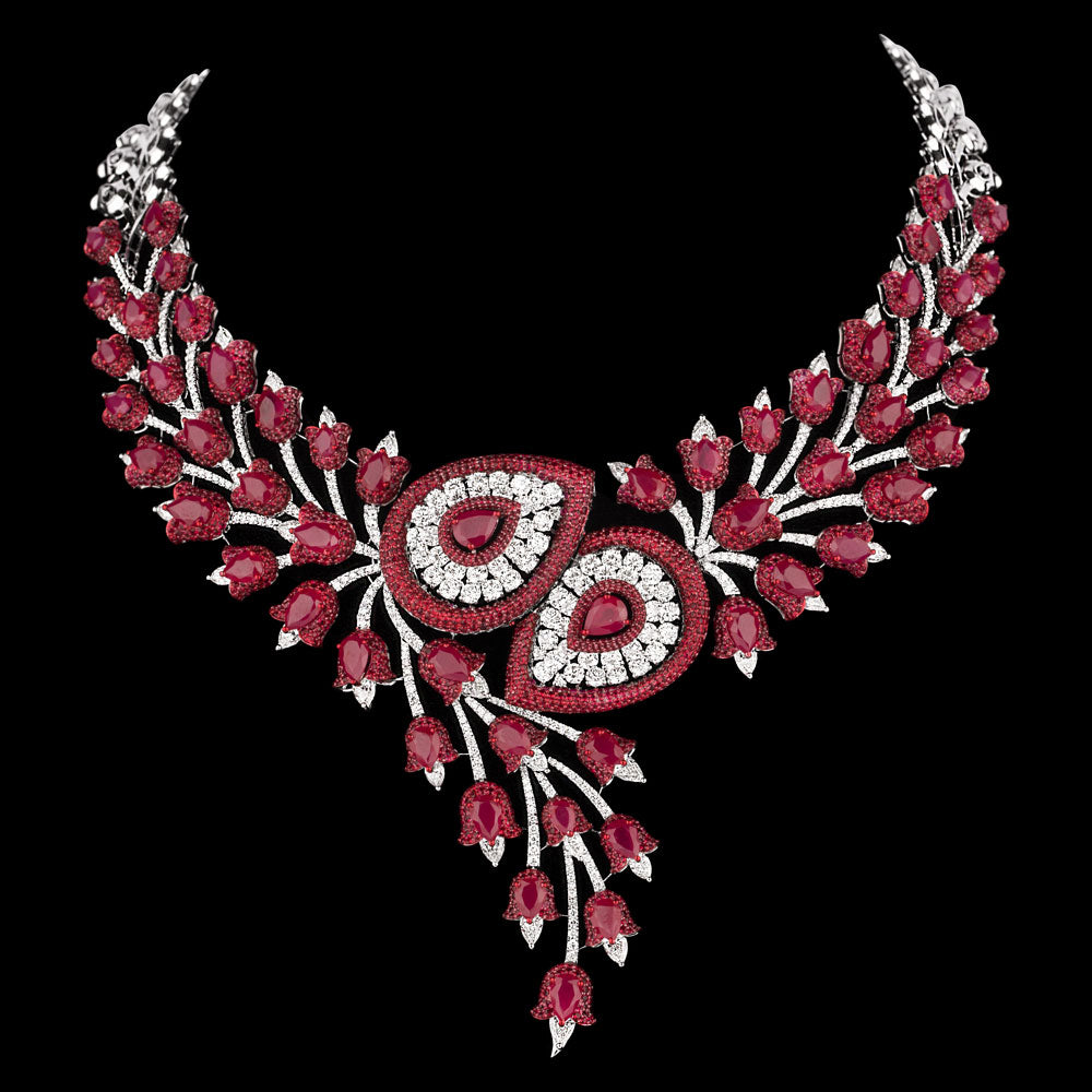 18K White Gold Diamond Necklace - 27.448ct VS-SI-HI with Colour Stones