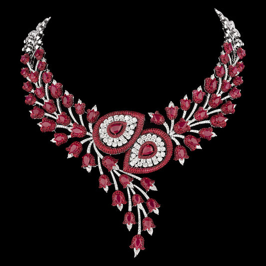 18K White Gold Diamond Necklace - 27.448ct VS-SI-HI with Colour Stones