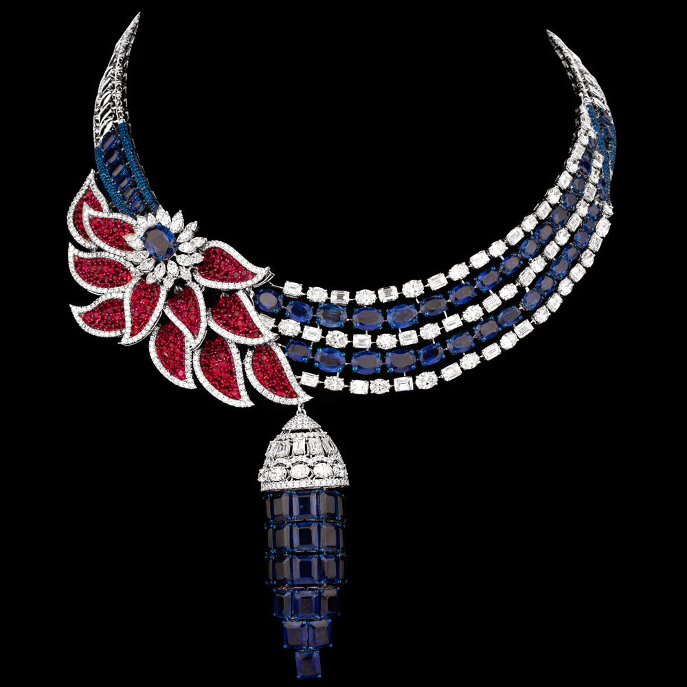 18K White Gold Diamond Necklace - 31.101ct VVS-VS-HI with Colour Stones