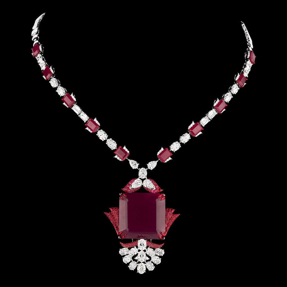 14K White Gold Diamond Necklace - 14.75ct VVS-VS-HI with Colour Stones