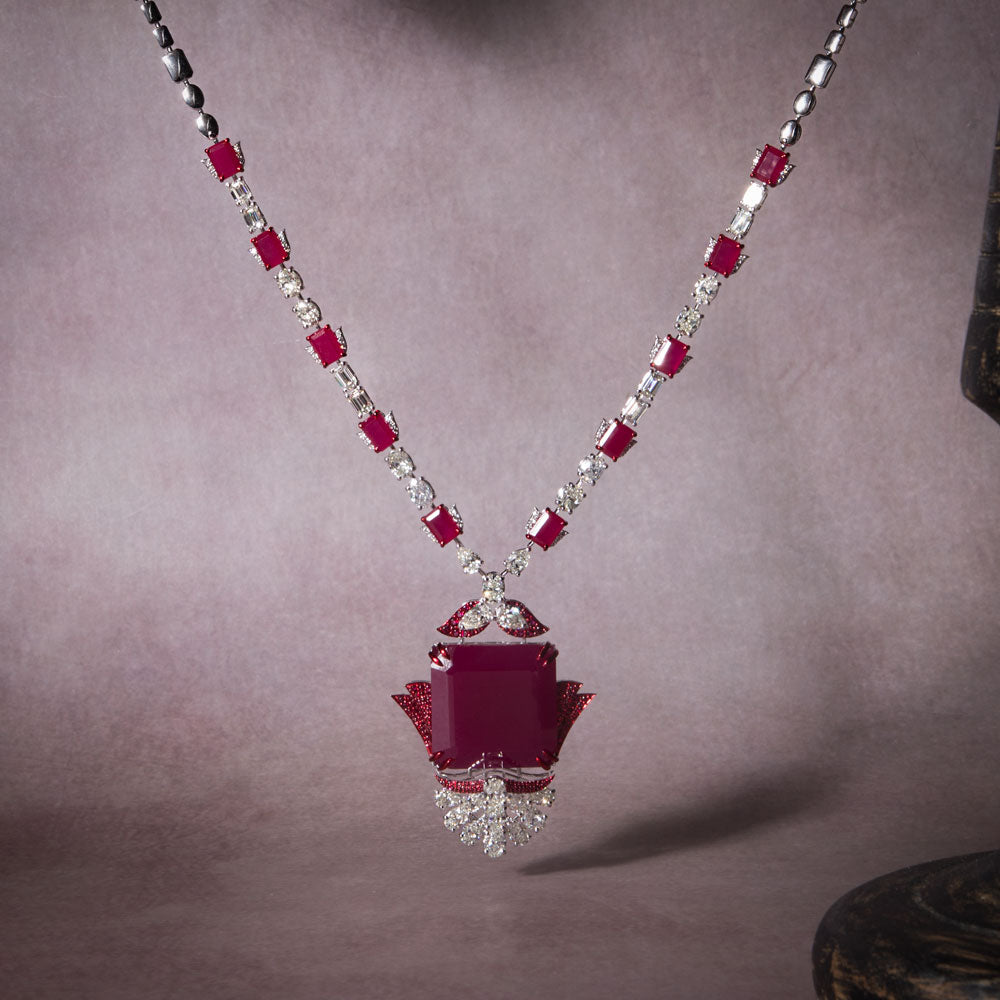 14K White Gold Diamond Necklace - 14.75ct VVS-VS-HI with Colour Stones