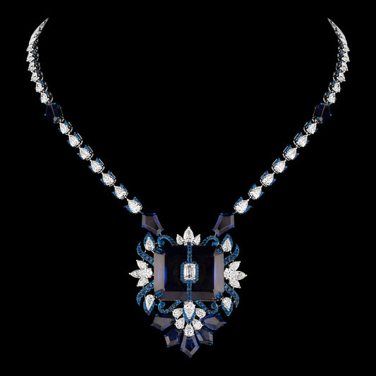 14K White Gold Diamond Necklace - 13.653ct VVS-VS-HI with Colour Stones