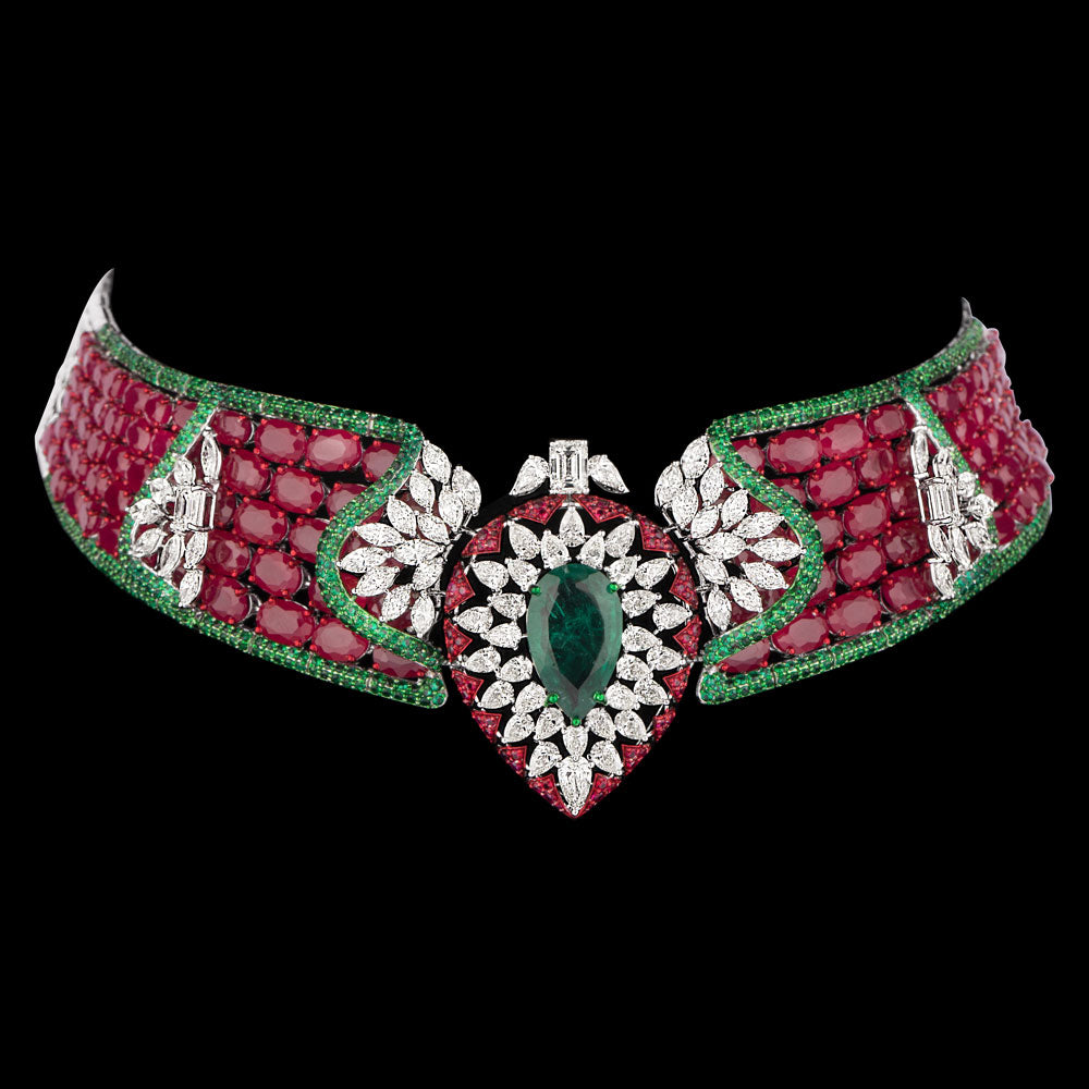 14K White Gold Diamond Necklace - 13.865ct VS-SI-JK with Colour Stones