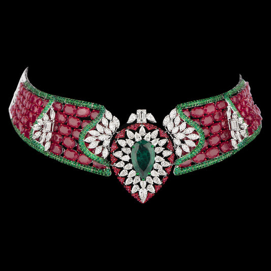 14K White Gold Diamond Necklace - 13.865ct VS-SI-JK with Colour Stones