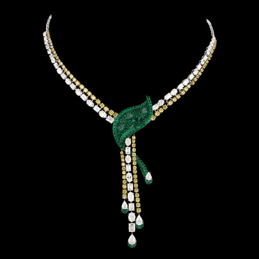14K White Gold Diamond Necklace - 16.46ct VVS-VS-GH with Colour Stones
