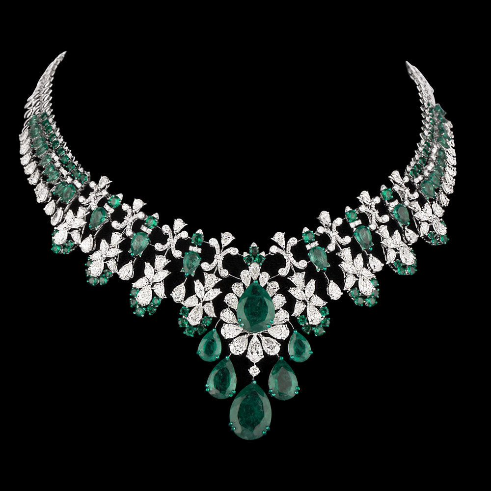 14K White Gold Diamond Necklace - 26.605ct VVS-VS-JK with Colour Stones