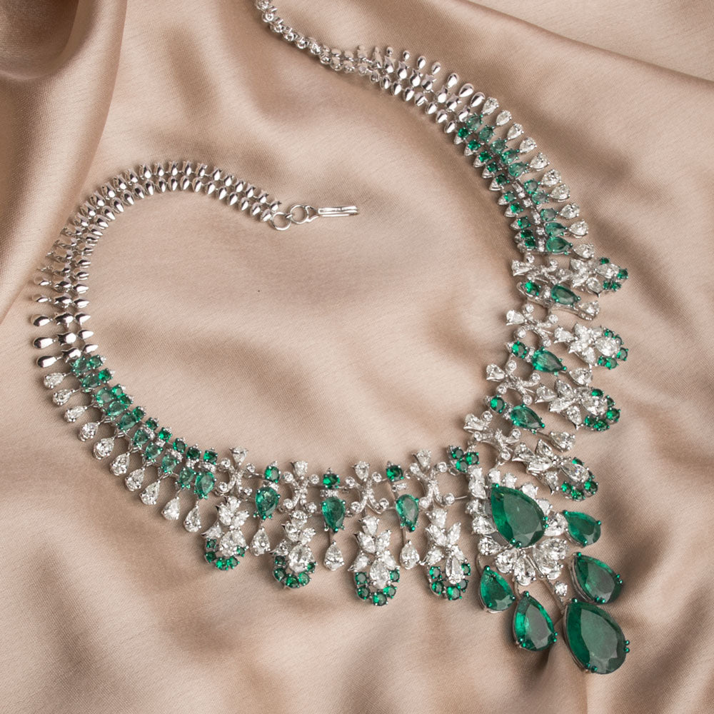 14K White Gold Diamond Necklace - 26.605ct VVS-VS-JK with Colour Stones