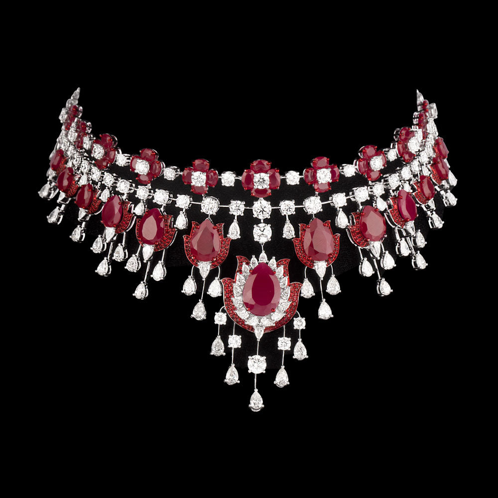 14K White Gold Diamond Necklace - 25.919ct VVS-VS-GH with Colour Stones