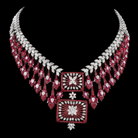 14K White Gold Diamond Necklace - 30.11ct VS-SI-HI with Colour Stones