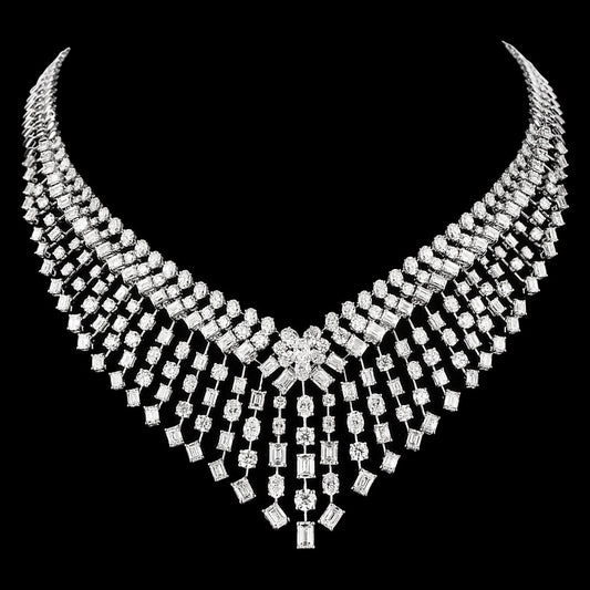 18K White Gold Diamond Necklace - 62.209ct VVS-VS-GH