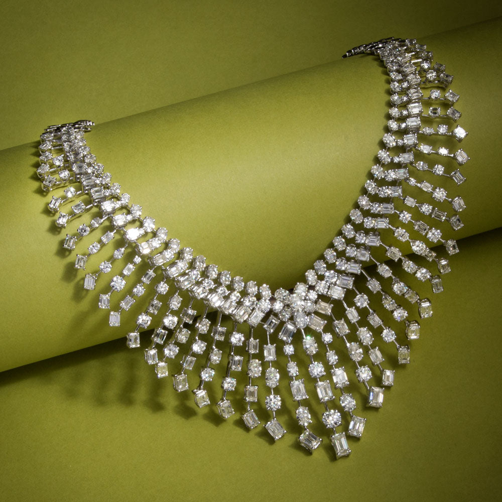 18K White Gold Diamond Necklace - 62.209ct VVS-VS-GH