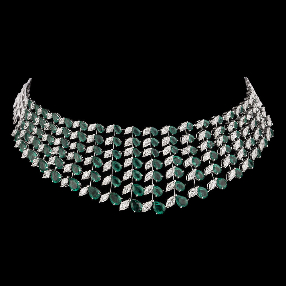 14K White Gold Diamond Necklace - 19.538ct VVS-VS-HI with Colour Stones