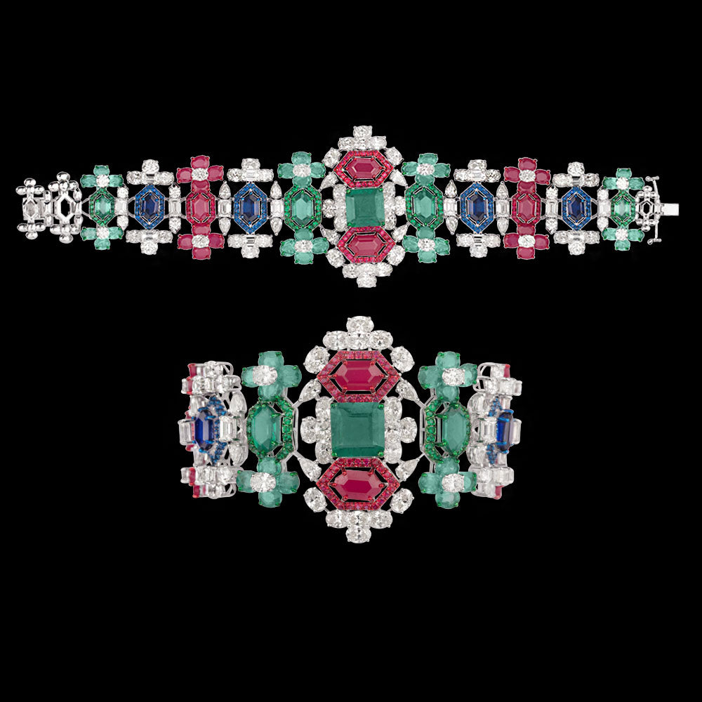 18K White Gold Diamond Necklace - 22.713ct VVS-VS-HI with Colour Stones
