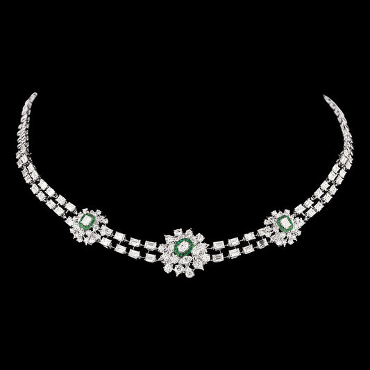 18K White Gold Diamond Necklace - 15.13ct VVS-VS-HI with Colour Stones