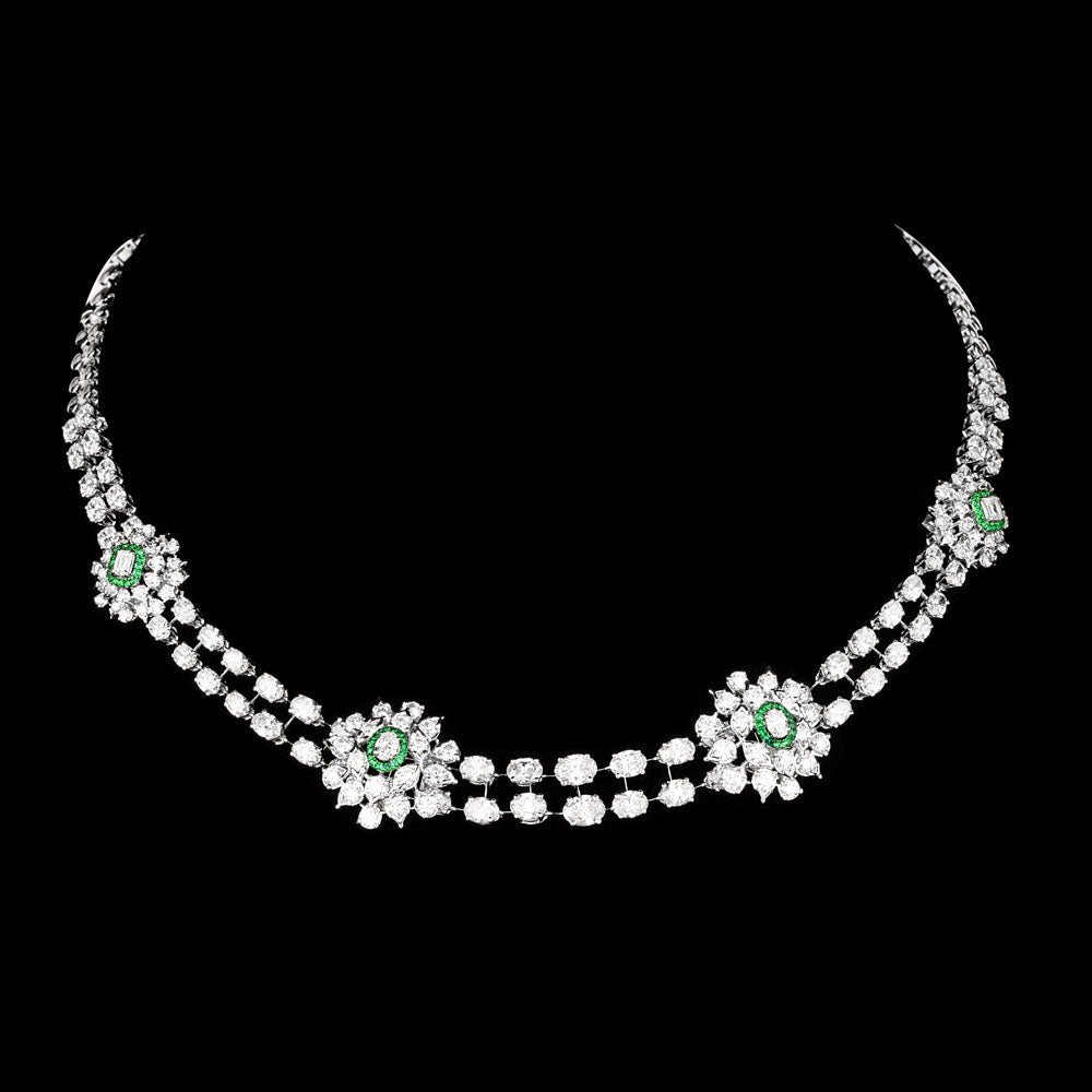 18K White Gold Diamond Necklace - 21.92ct VVS-VS-HI with Colour Stones