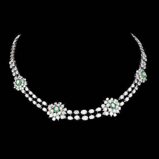 18K White Gold Diamond Necklace - 21.92ct VVS-VS-HI with Colour Stones