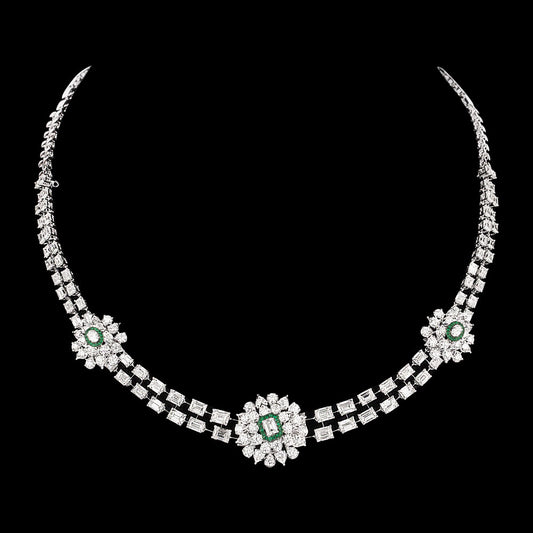 18K White Gold Diamond Necklace - 33.81ct VVS-VS-HI with Colour Stones