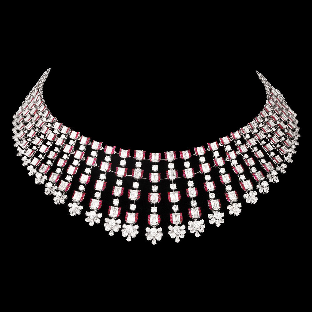 18K White Gold Diamond Necklace - 43.437ct VVS-VS-FG with Colour Stones