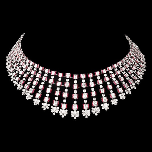 18K White Gold Diamond Necklace - 43.437ct VVS-VS-FG with Colour Stones