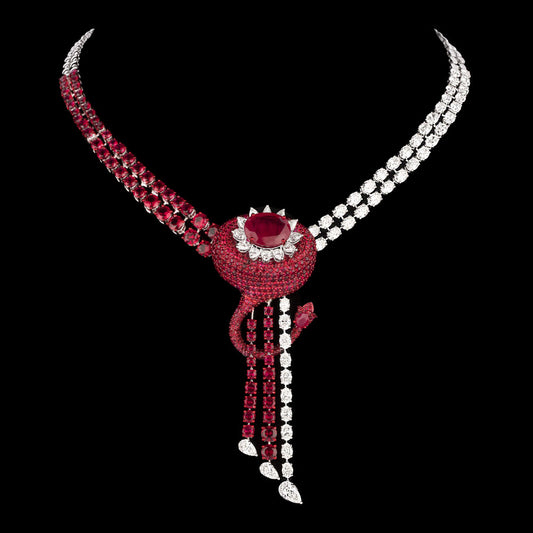 14K White Gold Diamond Necklace - 16.588ct VVS-VS-HI with Colour Stones
