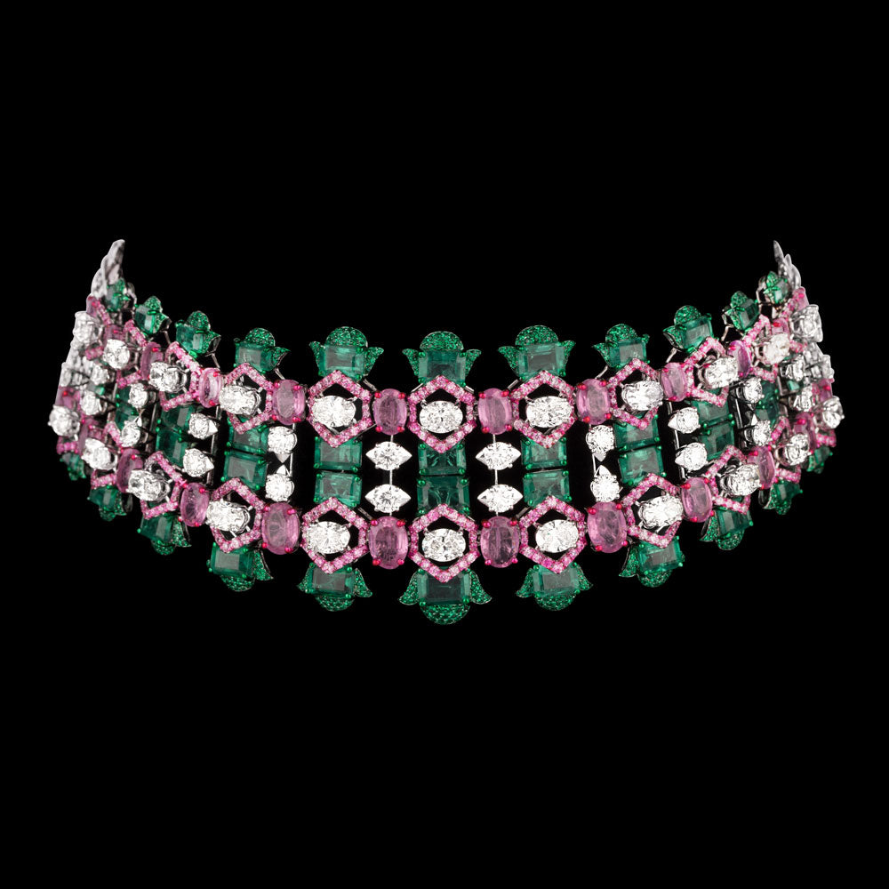 14K White Gold Diamond Necklace - 18.006ct VVS-VS-HI with Colour Stones