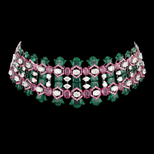 14K White Gold Diamond Necklace - 18.006ct VVS-VS-HI with Colour Stones