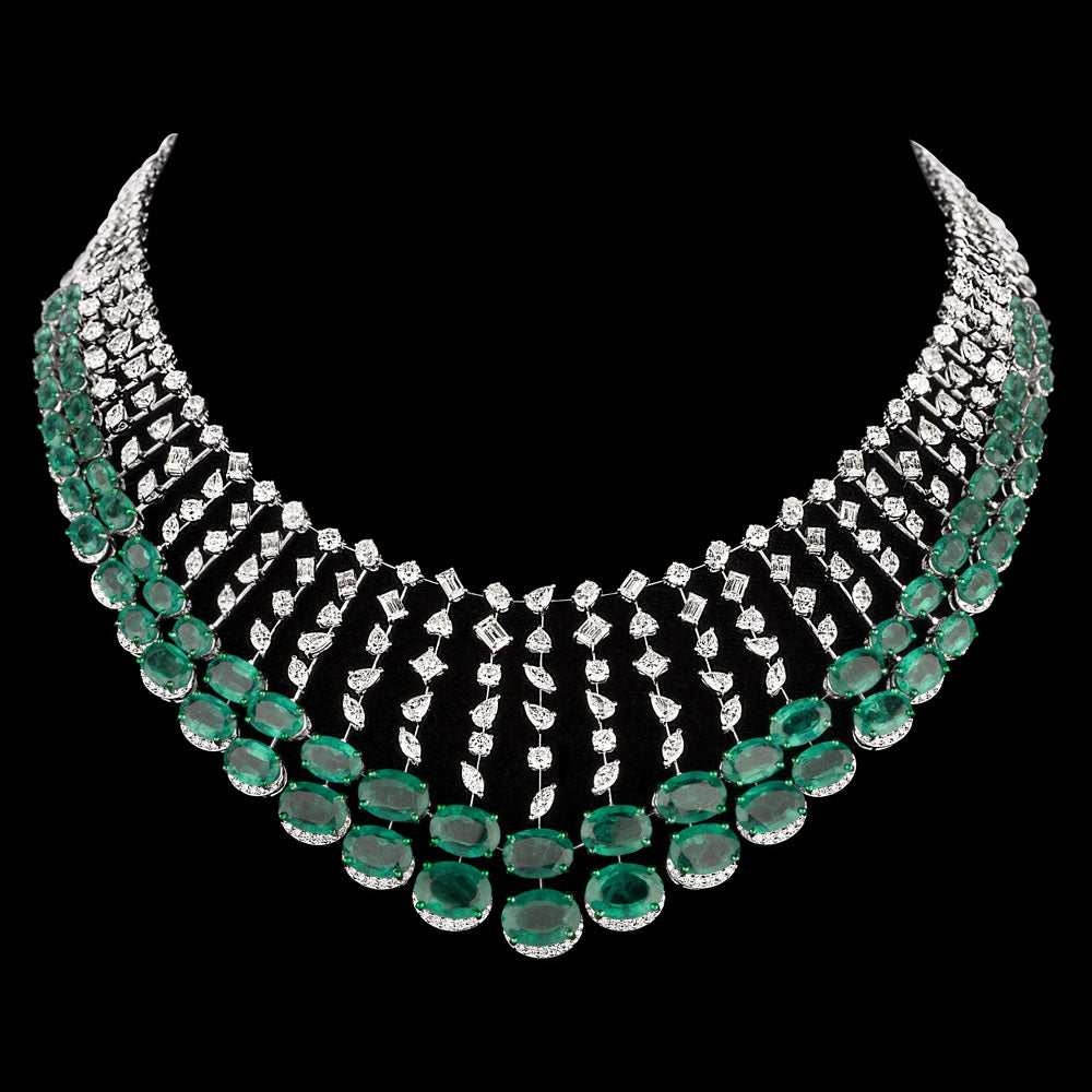 14K White Gold Diamond Necklace - 20.763ct VS-SI-HI with Colour Stones
