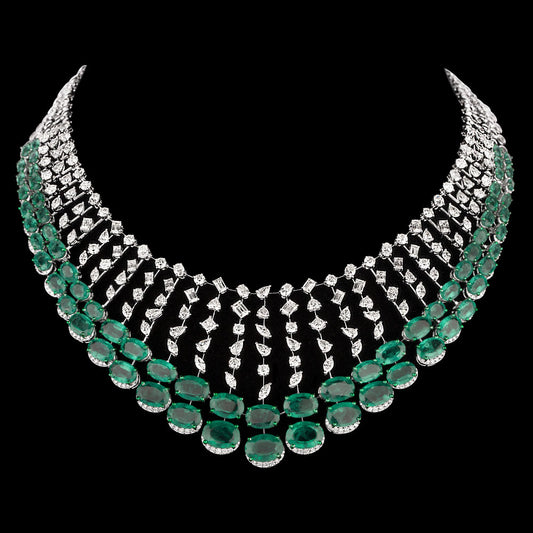 14K White Gold Diamond Necklace - 20.763ct VS-SI-HI with Colour Stones