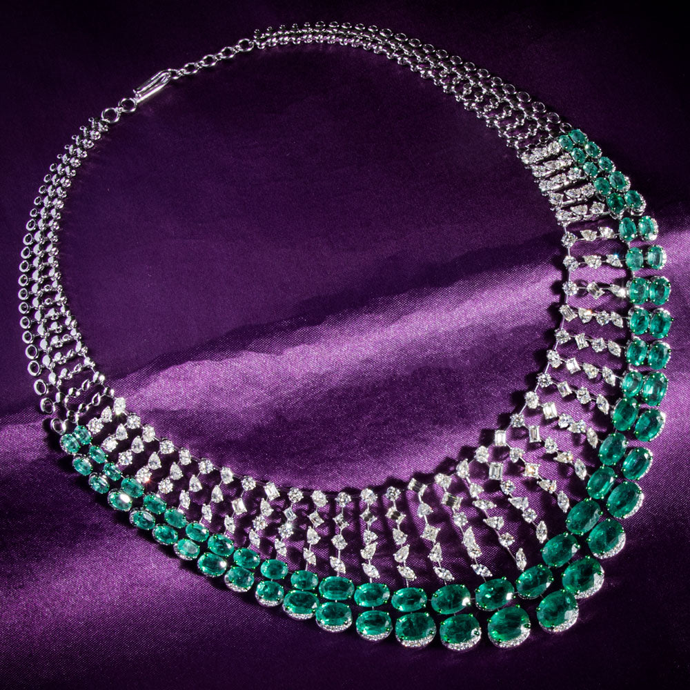 14K White Gold Diamond Necklace - 20.763ct VS-SI-HI with Colour Stones