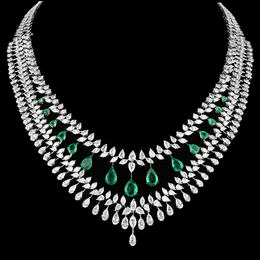 14K White Gold Diamond Necklace - 57.047ct VVS-VS-IJ with Colour Stones