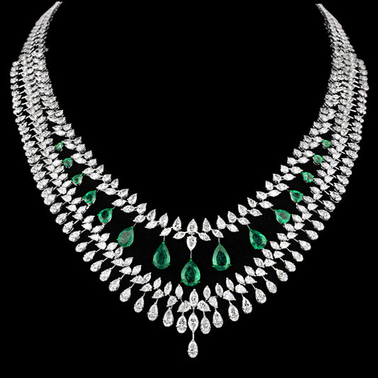 14K White Gold Diamond Necklace - 57.047ct VVS-VS-IJ with Colour Stones