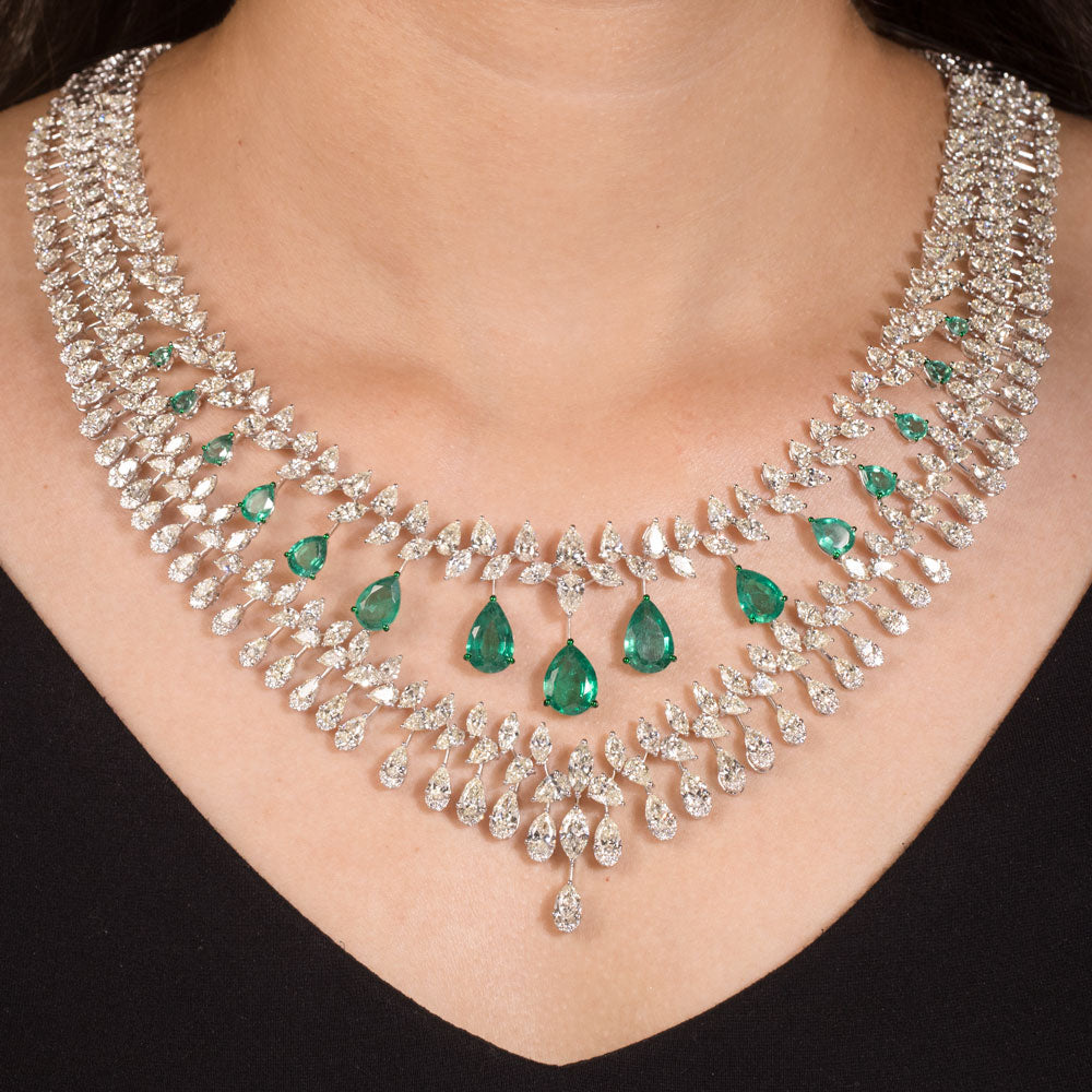 14K White Gold Diamond Necklace - 57.047ct VVS-VS-IJ with Colour Stones