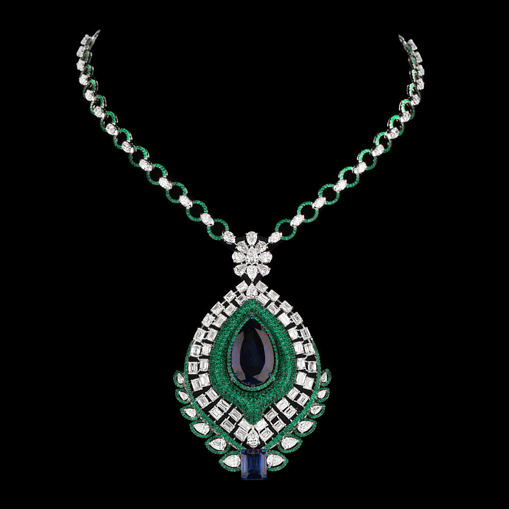 18K White Gold Diamond Necklace - 22.826ct VS-SI-HI with Colour Stones