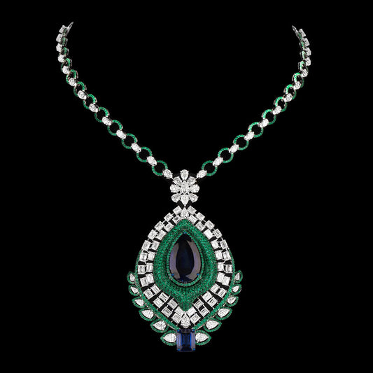 18K White Gold Diamond Necklace - 22.826ct VS-SI-HI with Colour Stones