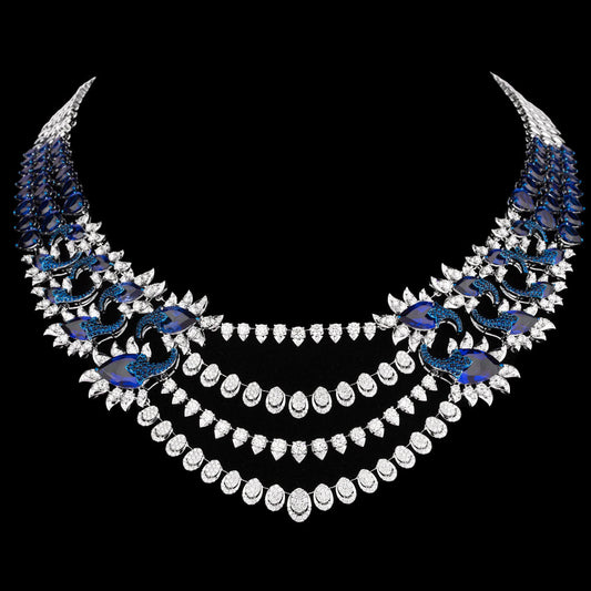 18K White Gold Diamond Necklace - 13.954ct VVS-VS-HI with Colour Stones