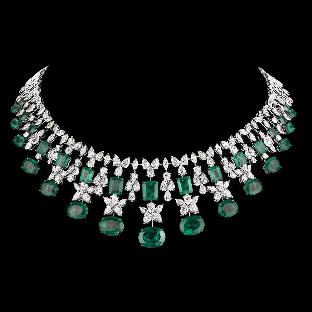 14K White Gold Diamond Necklace - 35.144ct VS-SI-IJ with Colour Stones
