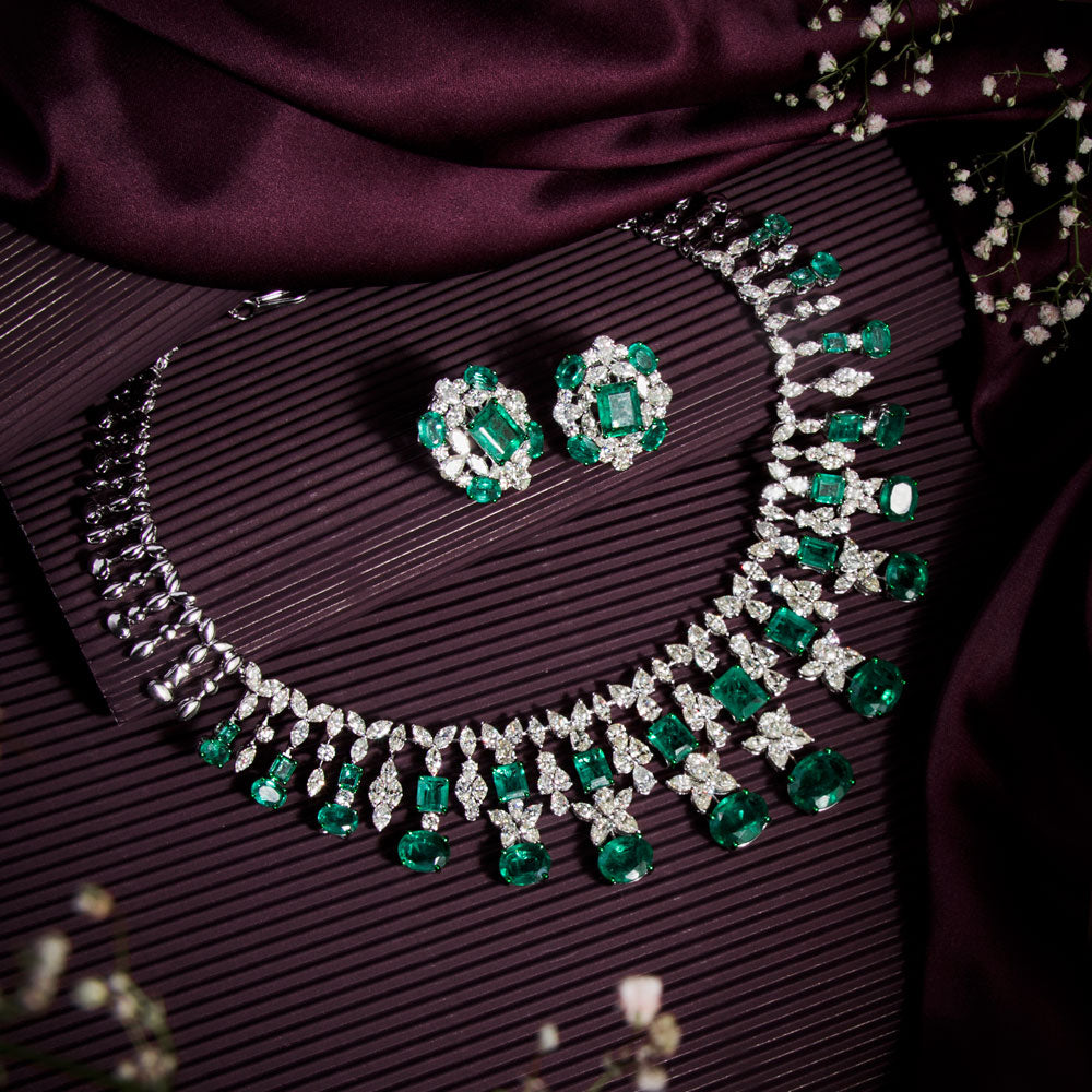14K White Gold Diamond Necklace - 35.144ct VS-SI-IJ with Colour Stones