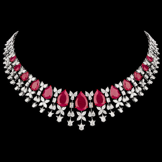 14K White Gold Diamond Necklace - 26.087ct VVS-VS-HI with Colour Stones