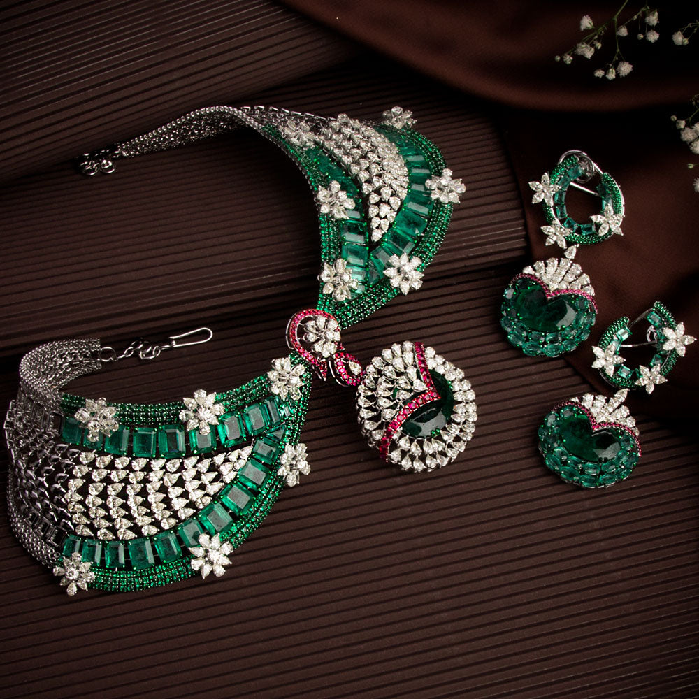 14K White Gold Diamond Necklace - 37.262ct VS-SI-JK with Colour Stones