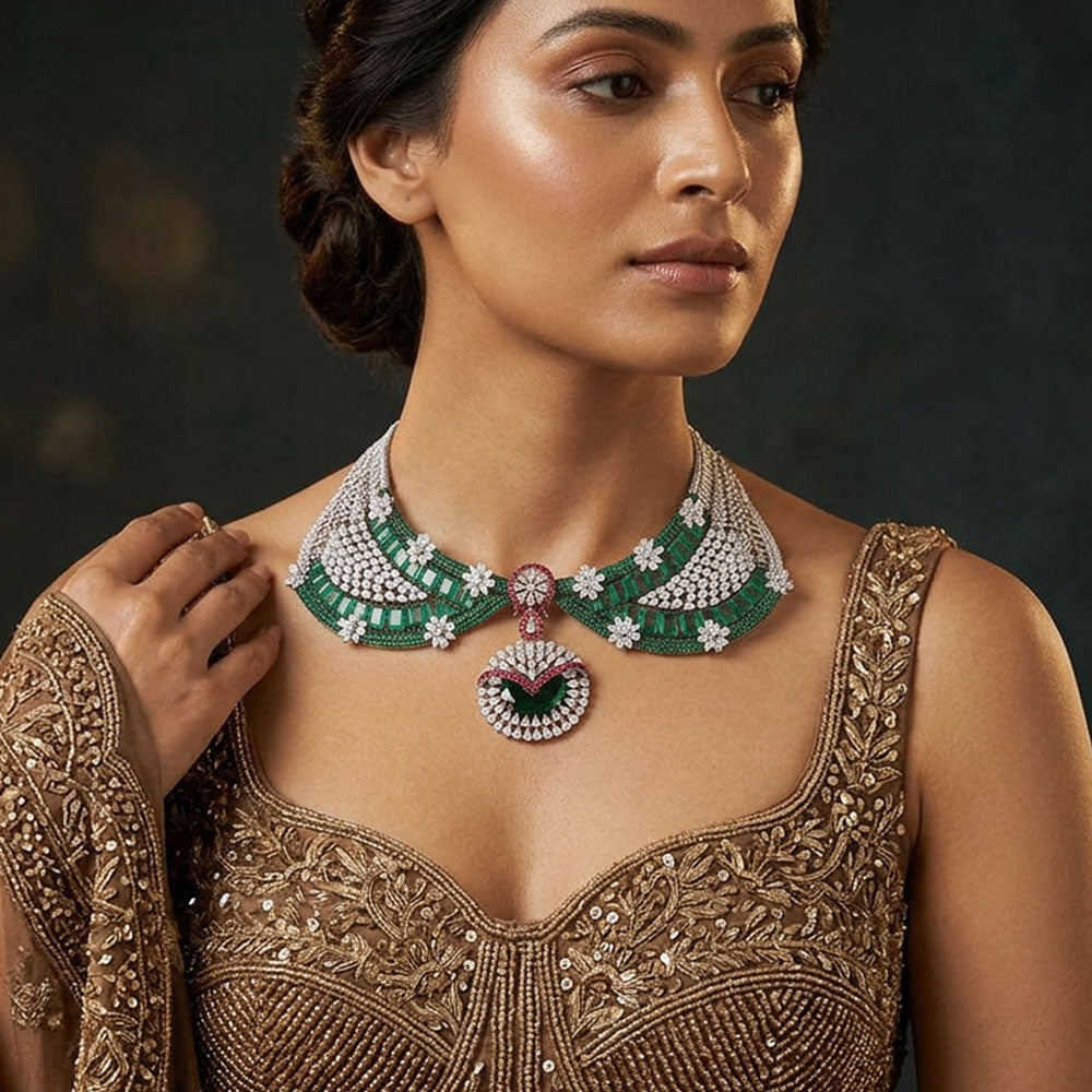 14K White Gold Diamond Necklace - 37.262ct VS-SI-JK with Colour Stones