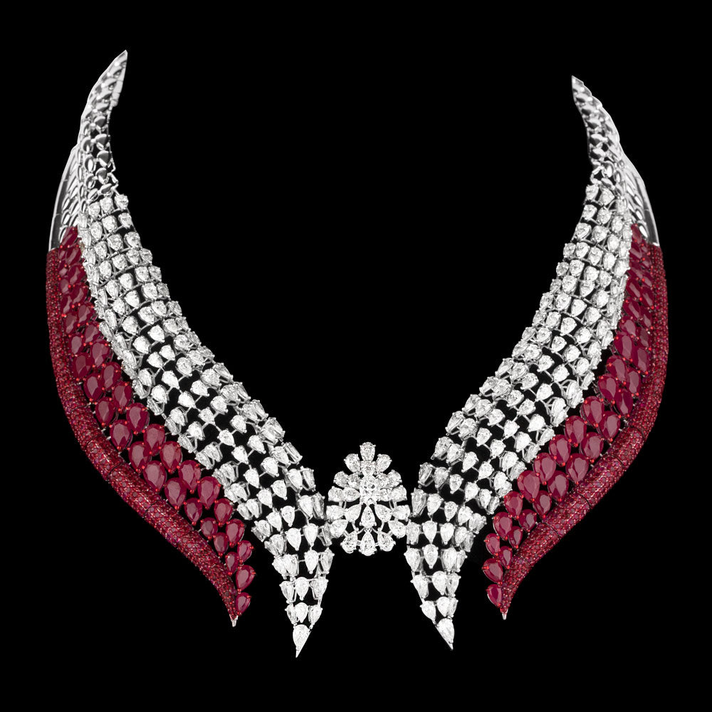 14K White Gold Diamond Necklace - 39.458ct VS-SI-JK with Colour Stones